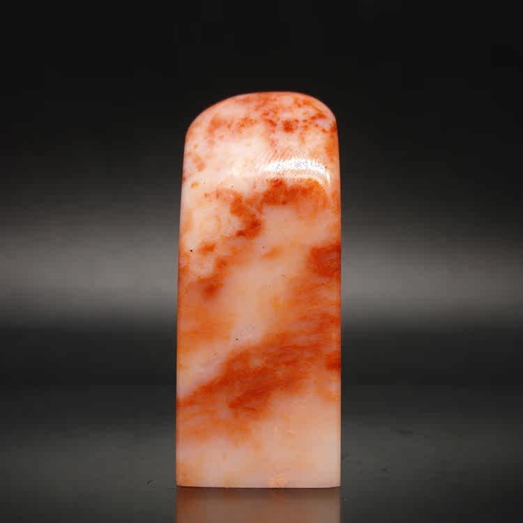 天然印石章料产地巴林石红花彩冻石印章篆刻石料21*21*54mm