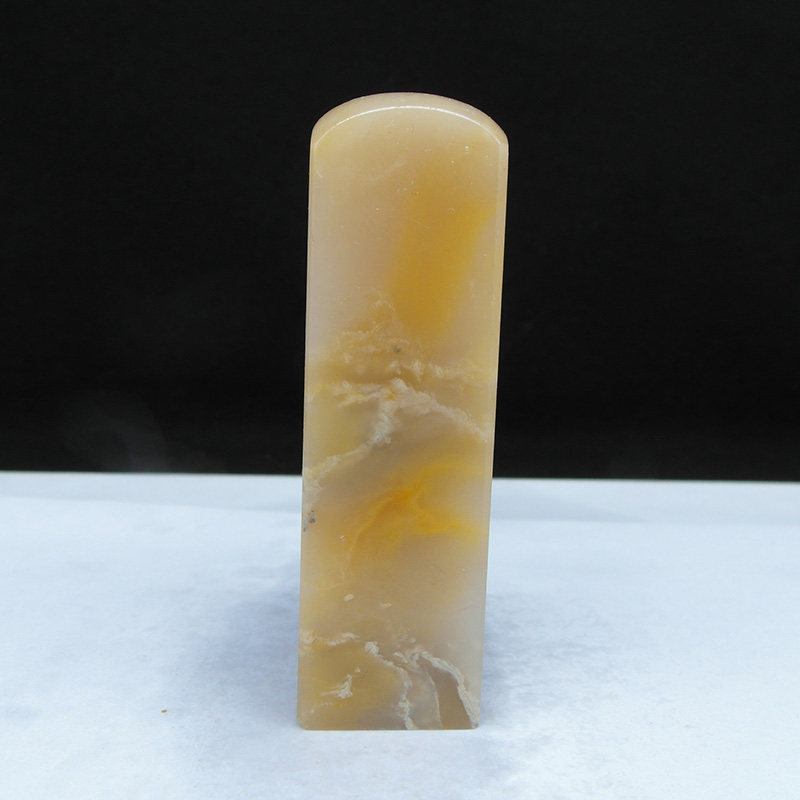 天然印石篆刻石料产地巴林石云水纹淡黄冻石印章料18*18*61mm