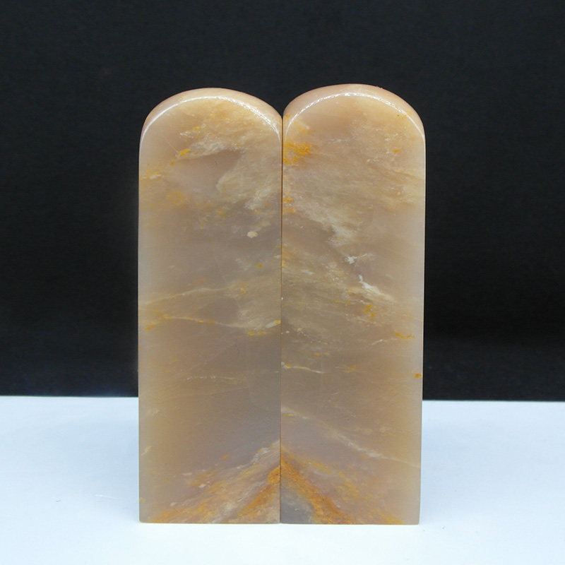 天然印石对章料产地巴林石黄花冻石印章篆刻石料24*24*75mm*2有裂