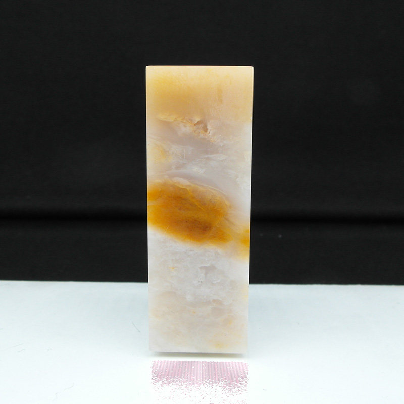 天然印石巴林石印章篆刻石料白玉俏色淡黄冻石20*20*52mm