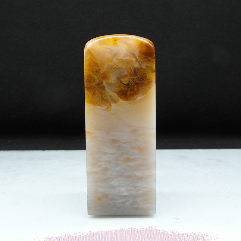 天然印石巴林石瓷白俏色黄花冻石印章篆刻石料24*24*65mm
