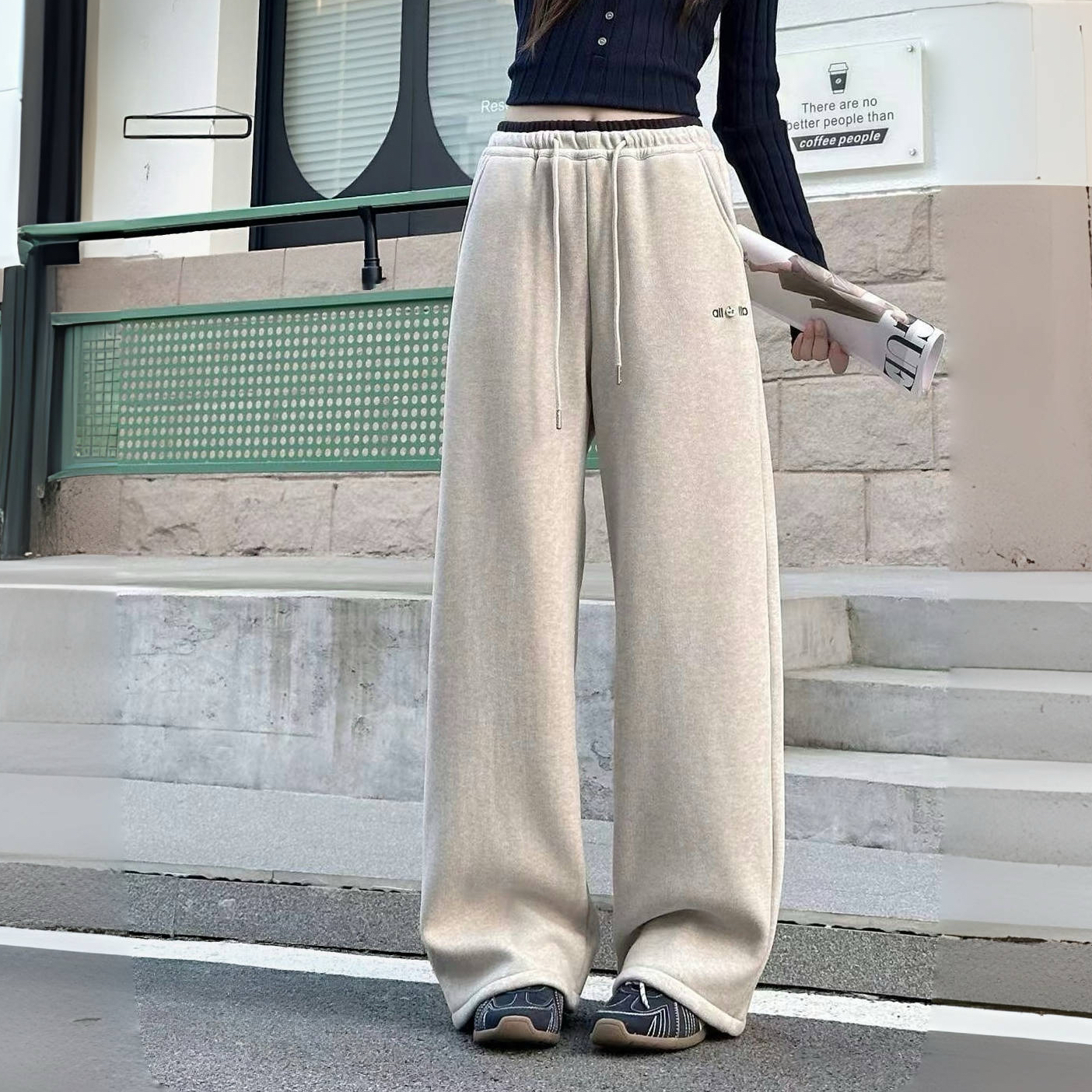 中大童女童裤子2025冬季百搭糯米绒加绒直筒显瘦加厚阔腿裤25629