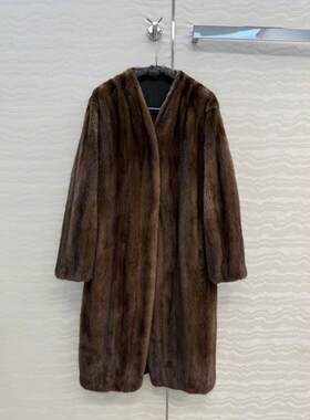 2025新款皮草大衣女冬季中长款V领外套半身裙两件套欧美风