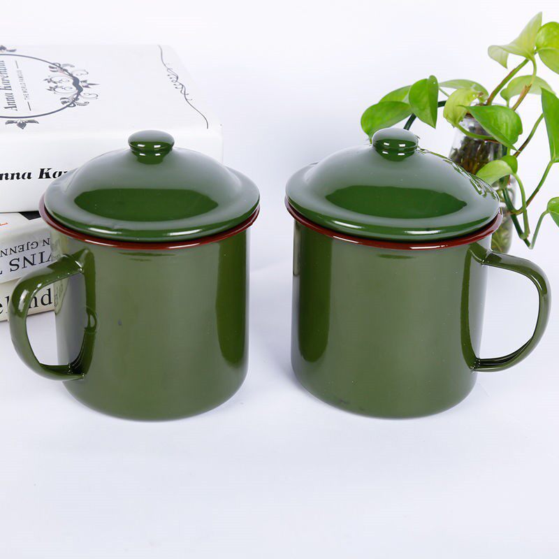 创意咖啡杯复古军绿搪瓷杯铁茶缸洋瓷缸水杯串串杯搪瓷杯加印