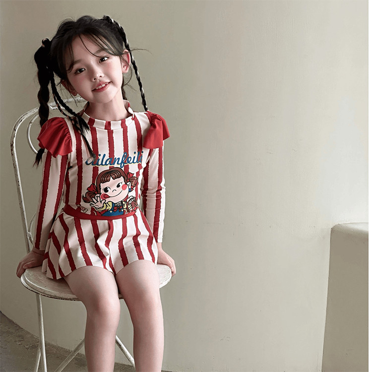儿童泳衣女孩2025新款女童长袖防晒连体游泳衣女孩海边度假泳装潮