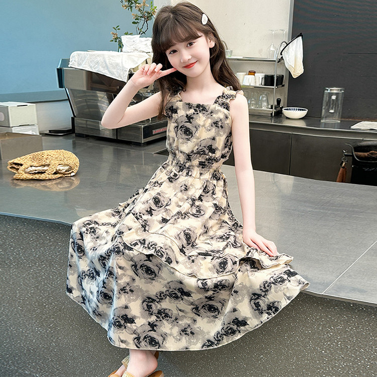 女童连衣裙夏季2025新款洋气吊带裙子小女孩背心裙夏装儿童沙滩裙