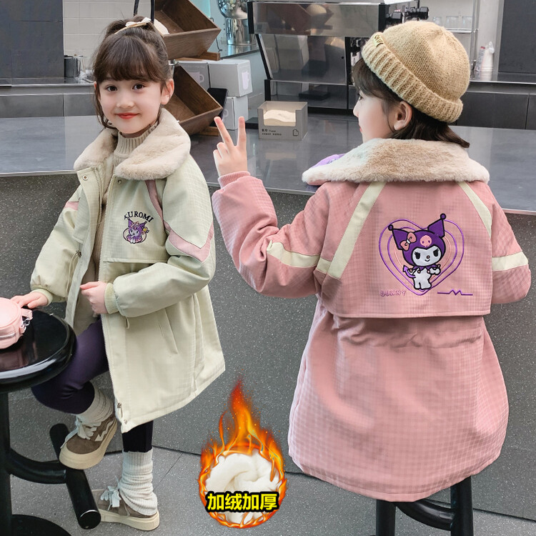 女童可爱pu皮冬季修身派克服中大童儿童收腰修身加绒加厚外套冬装