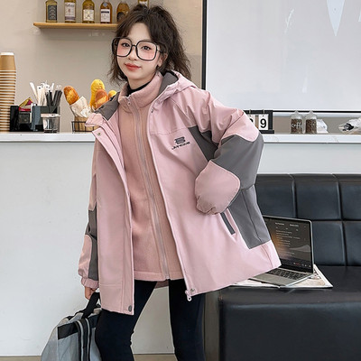 中大女童春秋冬款外套女孩儿童洋气加绒加厚三合一冲锋风衣上衣潮