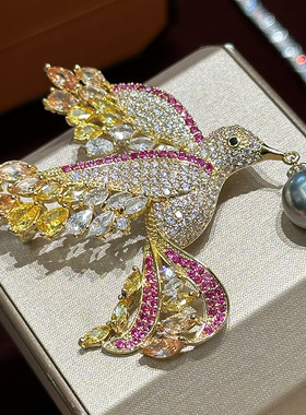 彩色喜鹊胸针高档女精致优雅小众胸花西服大衣别针女吉祥好运蜂鸟
