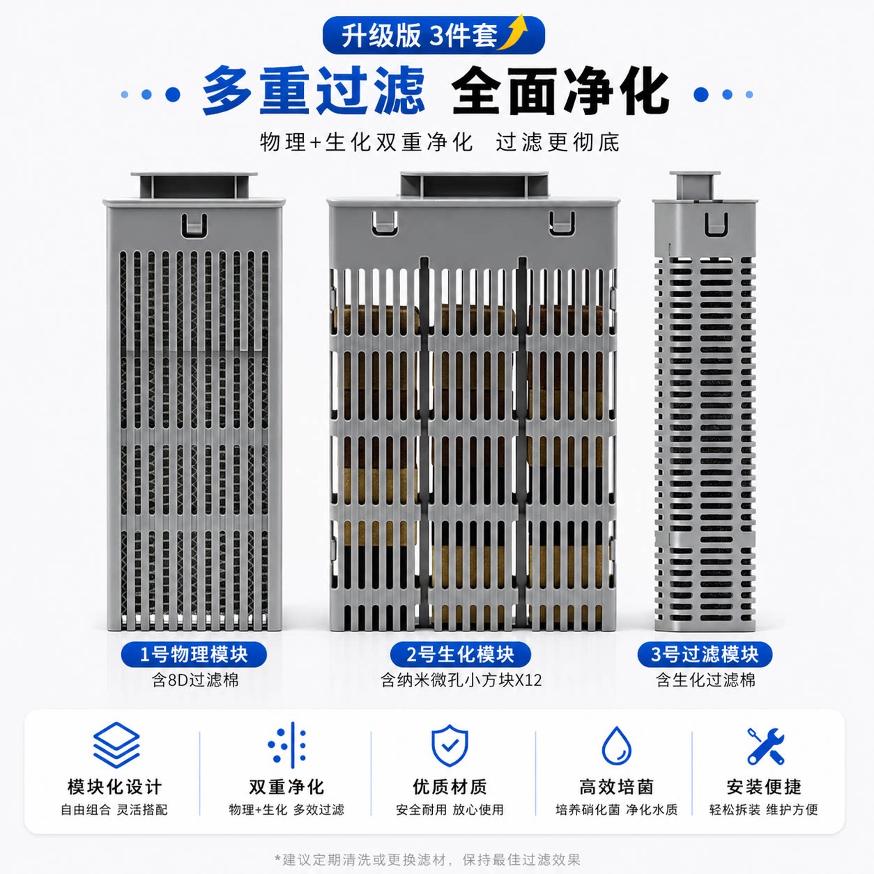 适配小米智能鱼缸古比鱼物理生化过滤加热仓模块双水泵UV灯滤棉材