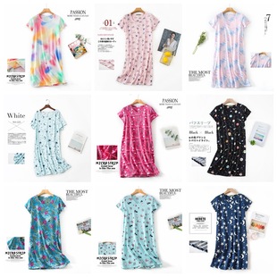 卡通家居服套装 夏季 睡裙女宽松加肥加大码 针织棉短袖 圆领睡衣 新品