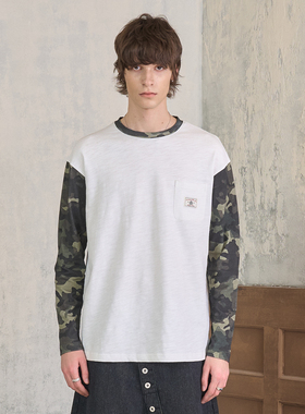 s45竹节棉迷彩拼接撞色长袖宽松版型