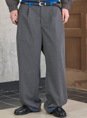 s45撞色弯刀双褶阔腿西裤氛围感慵懒高级宽松香蕉休闲裤