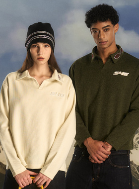 s45 雪尼尔钻边开襟polo打底衫男女秋季精致休闲长袖外套