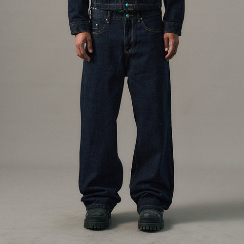 绿松石原牛牛仔裤男士宽松阔腿裤