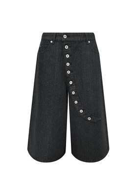 s45 金线原牛短裤 扭曲斜门襟七分裤宽松百搭排扣牛仔裤