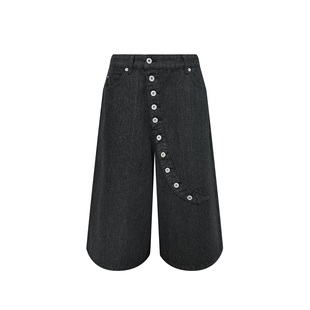 宽松百搭排扣牛仔裤 扭曲斜门襟七分裤 金线原牛短裤 s45