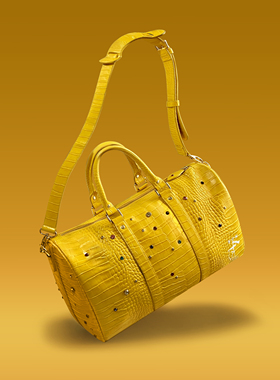 S45黄色鳄鱼皮纹路彩钻彩钻镶嵌休闲挎包美式街头潮流手提旅行包