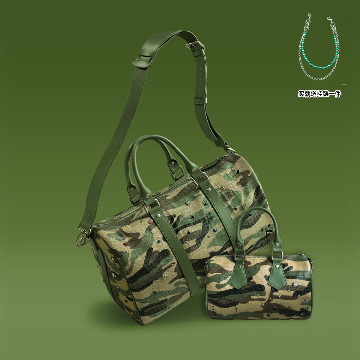 s45新款迷彩鳄鱼纹彩钻镶嵌托特挎包复古美式高街嘻哈手提旅行包
