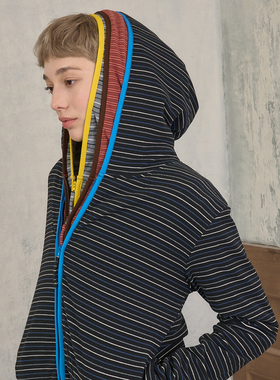 s45三色德绒绒感拉链条纹连帽修身亲肤长袖卫衣春季上衣男女同款