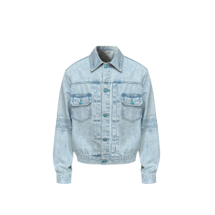 s45浅蓝水洗仿绿松石鬼爪猫须棉质休闲生活系百搭牛仔夹克男女款