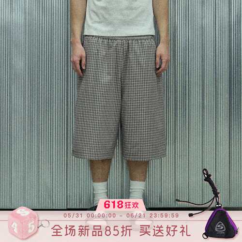 S45泡泡纱格纹薄款七分裤