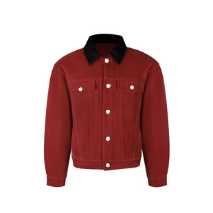 s45植绒牛仔宫廷红夹克2025秋季 高级设计感显白宽松外套男 短款