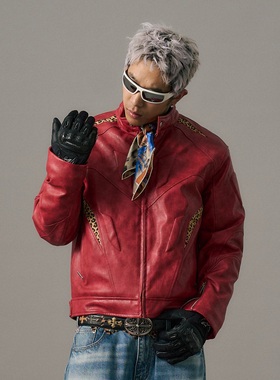 【年终 粉丝福利】s45 豹纹拼皮结构夹克机车服外套男士冬季上衣