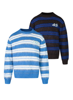 【张呈同款】s45双色条纹珍珠圆领毛衣含羊毛套头外套男女情侣款