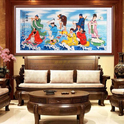 手绘国画八仙过海四尺横幅客厅