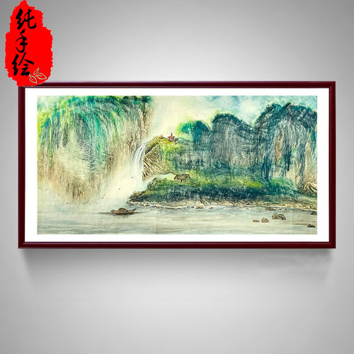 纯手绘精品无落款山水画 四尺横幅 春景山水字画收藏装饰画X28188