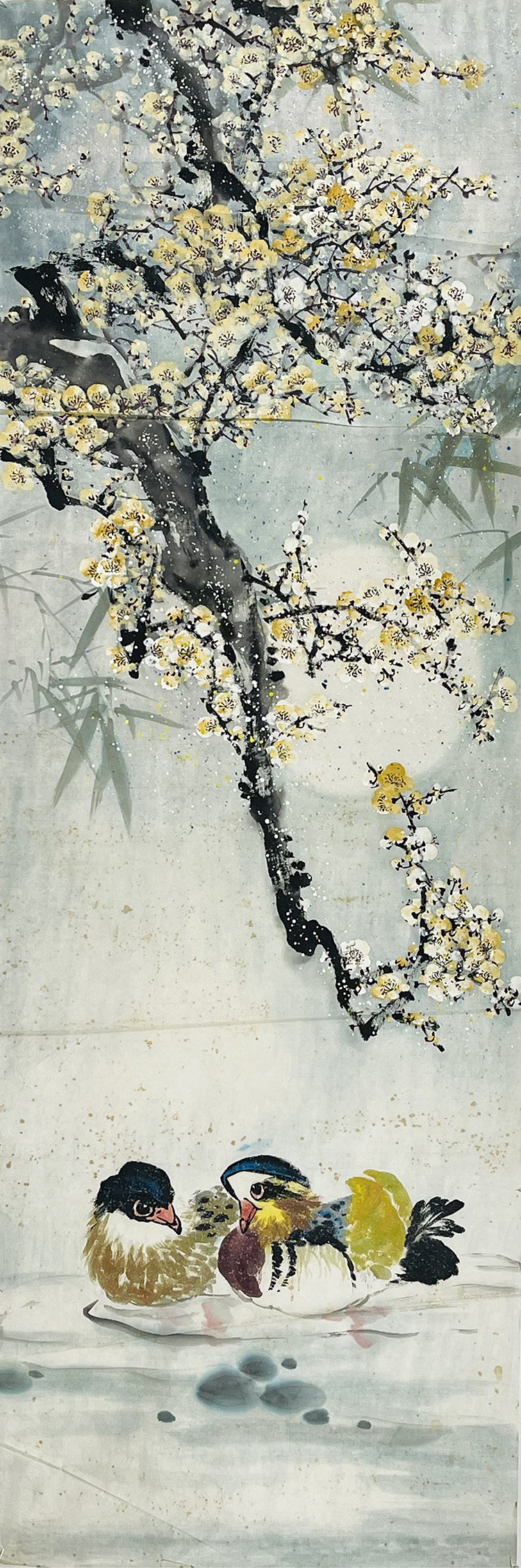 字画捡漏花鸟国画写意水墨画竖幅梅花鸳鸯纯手绘原稿无落款28085