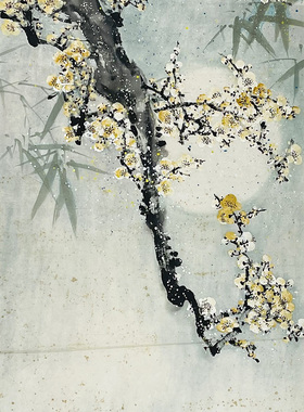 字画捡漏花鸟国画写意水墨画竖幅梅花鸳鸯纯手绘原稿无落款28085