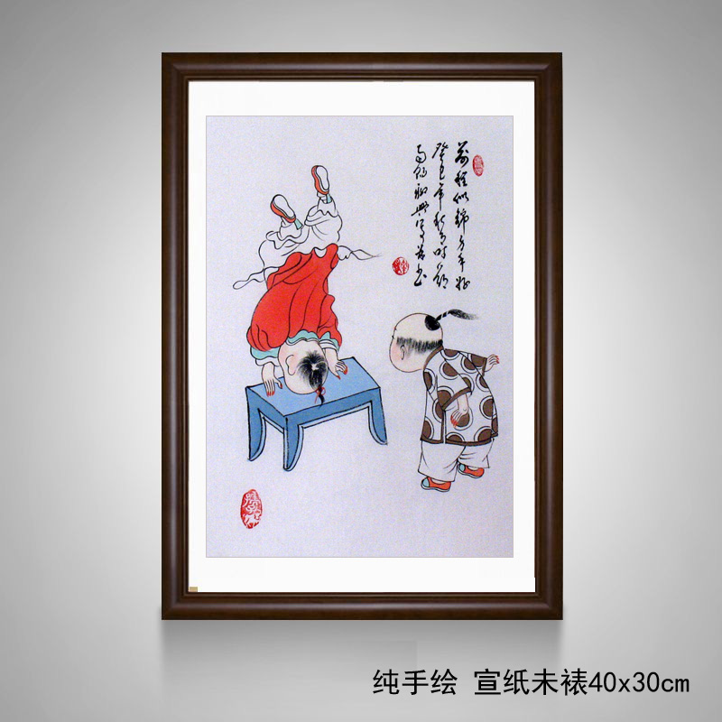 手绘真迹小品人物画孩童玩耍图儿童教育画幼儿园挂画教室装饰画图片