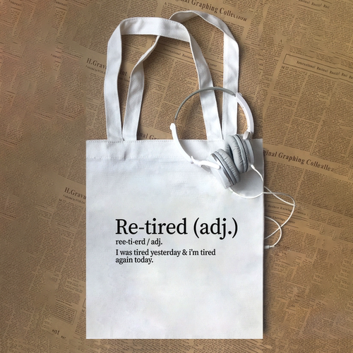 I was tired yesterday 趣味retired谐音梗英文男女小众帆布包
