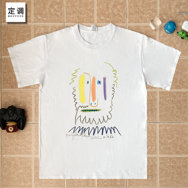 老登封面Picasso毕加索简笔手绘画反战纯棉短袖T恤男女趣味上衣服