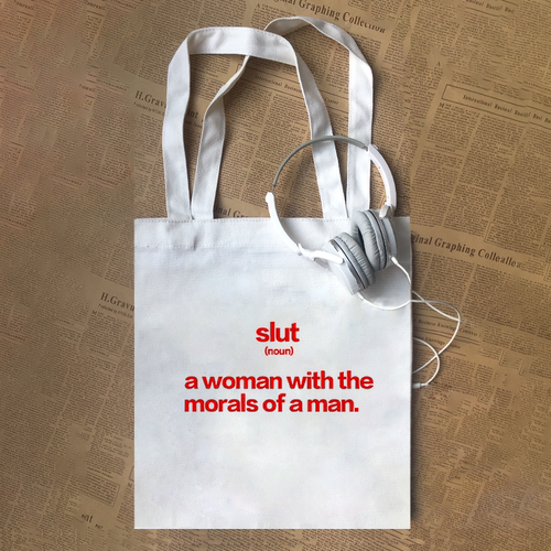 slut woman with the morals of a man 有趣味英文帆布包