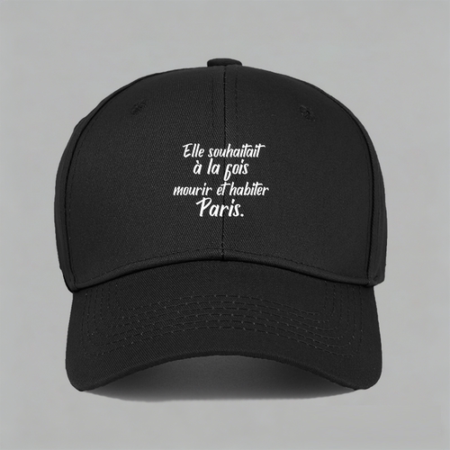 法语梗她既想死又想去巴黎paris旅游文字纯棉棒球帽鸭舌帽子防晒