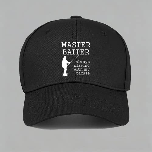 Master Baiter钓鱼佬英语梗Fisherman恶搞字母棒球帽做旧鸭舌帽子