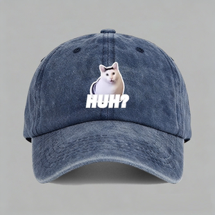 澳大利亚huh猫呆萌表情包疑惑猫头像印花有趣创意棒球鸭舌帽子
