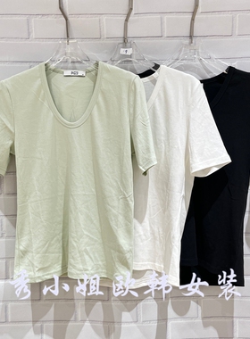 欧洲站2026春季PH23百搭V领短袖T恤女宽松纯色上衣潮打底衫5278