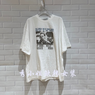 T恤女宽松潮70355 百搭圆领字母印花短袖 欧洲站2026春季 新over时尚