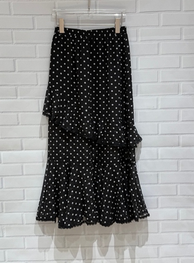 欧洲站2026春季新款时尚百搭高腰显瘦荷叶边中长款圆点半身裙3513