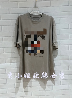 欧洲站2026春季新时尚百搭圆领字母印花短袖T恤女宽松上衣潮3508