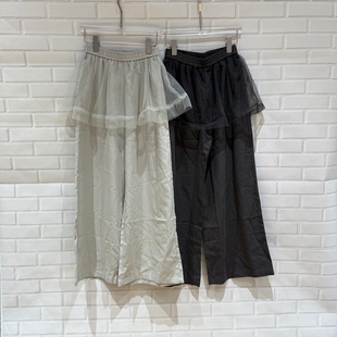 屁帘裤 女267145 百搭假两件网纱拼接阔腿高腰显瘦减龄长裤 欧货时尚