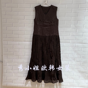 无袖 拼接连衣裙V领收腰气质长裙女3081 BOBO法式 欧洲站2026春夏款