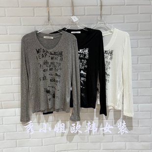 圆领字母印花宽松百搭长袖 over时尚 T恤女70092 新款 欧洲站2026春季