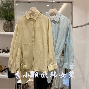 欧洲站2026春季新款设计感侧绑带衬衫女不规则下摆宽松上衣洋气