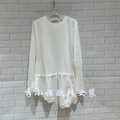 欧洲站2026春新时尚over百搭圆领拼接蕾丝长袖T恤女宽松显瘦70312