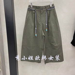 减龄休闲直筒7分裤 百搭松紧腰抽绳阔腿裤 266081 款 欧洲站2026春季